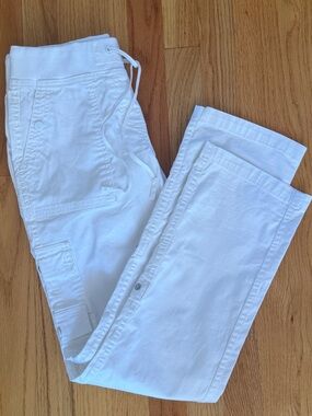 Jones New York White Cargo Pants Petite 2P Roll Tab Drawstring